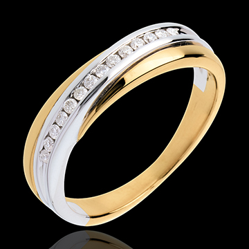 gift Wedding ring yellow gold-white gold channel setting - 14 diamonds