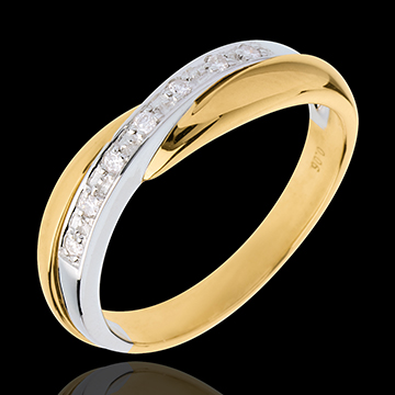 gift women Wedding ring yellow goldwhite gold channel setting 7 diamonds