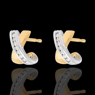 women Tandem half-moon earrings yellow and white gold  - 16 diamonds