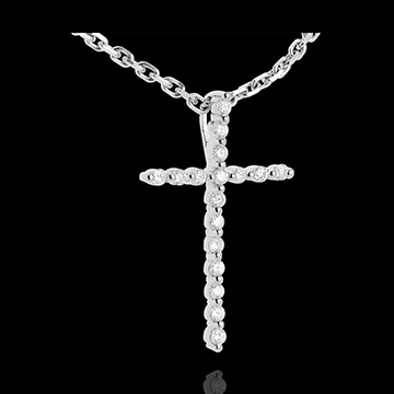 gift women Paved cross pendant white gold - 17 diamonds