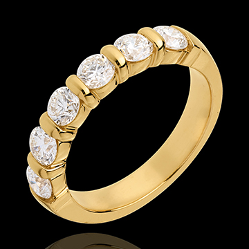 gifts women Wedding ring yellow gold semi pavedbar prong setting 12 